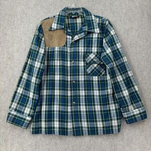 RARE‎ VTG Levi's 70s Denim Plaid Leather Patch Western L/S Shirt Sz XL USA